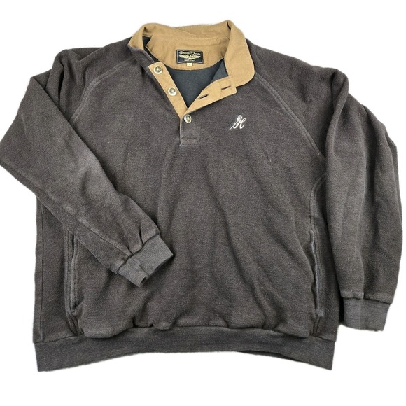 Straight Down Other - Straight Down Golf Sweater Mens Large Brown Pullover Henley USA Suede Collar